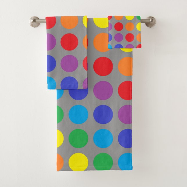 Rainbow Polka Dots Charcoal Bath Towel Set (Insitu)