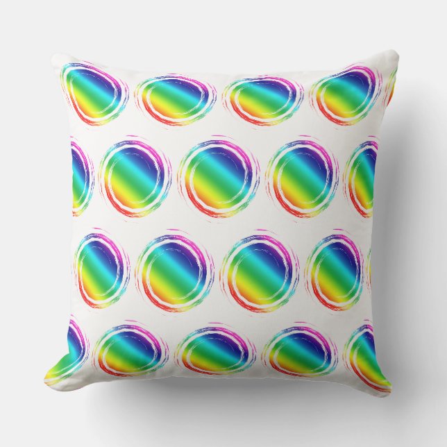 Rainbow Polka Dots Circle Sun Summer Cushion (Front)