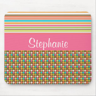 Rainbow Polka Dots Customizable Monogram Mouse Pad