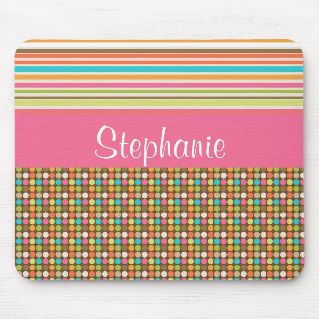 Rainbow Polka Dots Customizable Monogram Mouse Pad (Front)