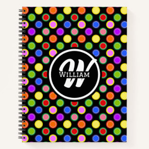 Rainbow Polka Dots Jelly Fruit Candy on Black Notebook
