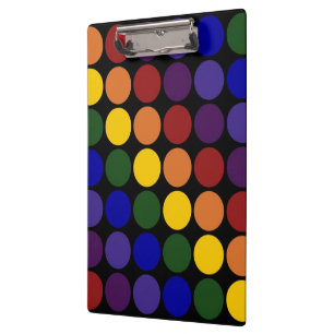 Rainbow Polka Dots on Black Clipboard