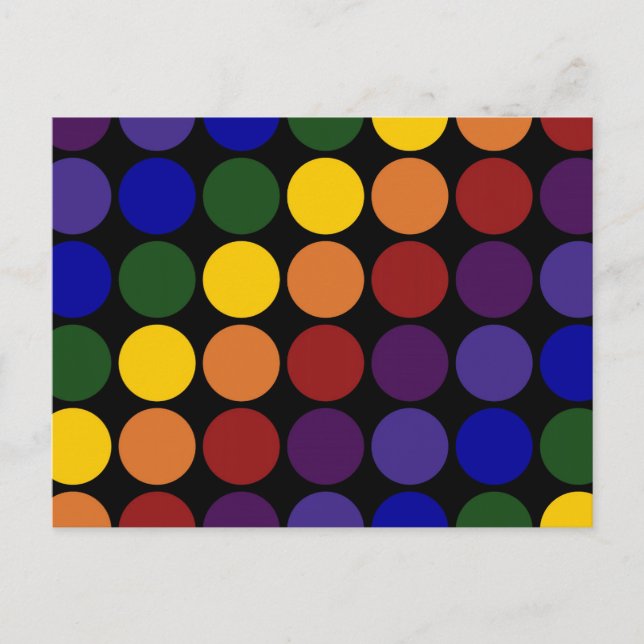 Rainbow Polka Dots on Black Postcard (Front)