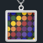Rainbow Polka Dots on Black Silver Plated Necklace<br><div class="desc">Rows of rainbow coloured polka dots cover a black background. The offset rows form diagonals of each colour: violet,  indigo,  blue,  green,  yellow,  orange,  and red.  

 

 Digitally created image. 
 Copyright © 2011 Claire E. Skinner. All rights reserved.</div>