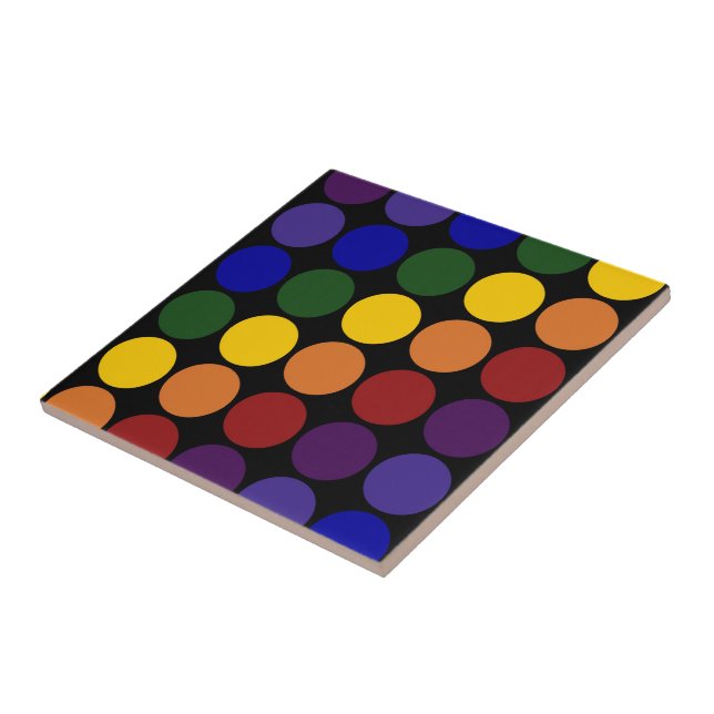 Rainbow Polka Dots on Black Tile (Side)