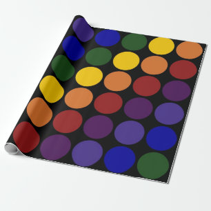 Rainbow Polka Dots on Black Wrapping Paper