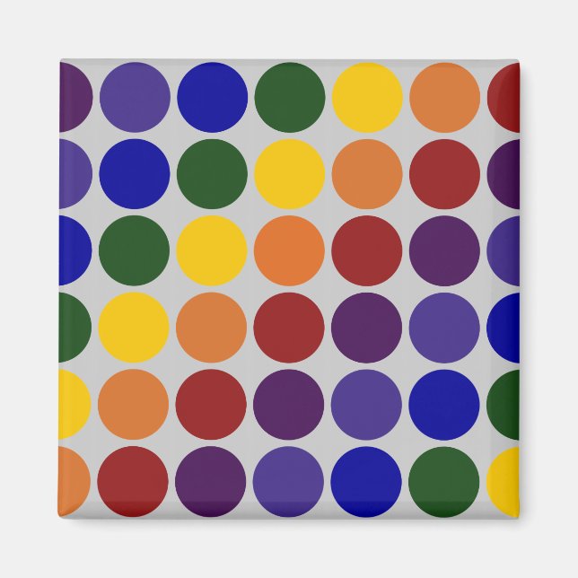Rainbow Polka Dots on Grey Magnet (Front)