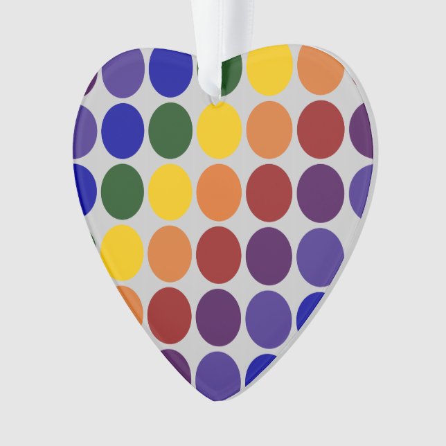 Rainbow Polka Dots on Grey Ornament (Front)