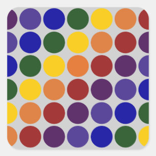 Rainbow Polka Dots on Grey Square Sticker