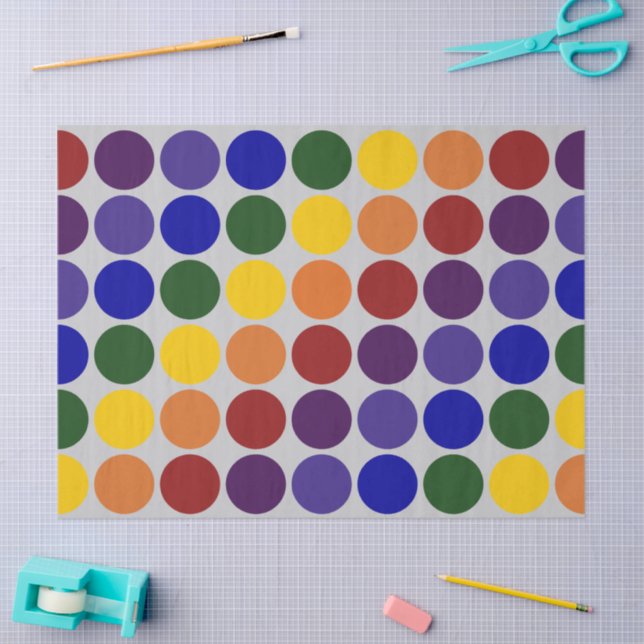 Rainbow Polka Dots on Grey Tissue Paper (Craft)