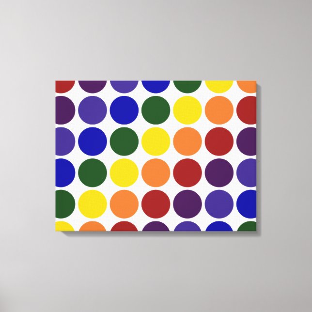 Rainbow Polka Dots on White Canvas Print (Front)