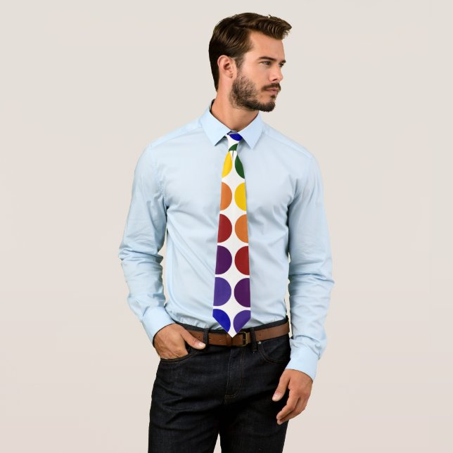 Rainbow Polka Dots on White LGBT Pride Tie (In Situ)