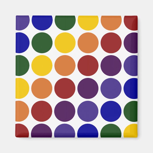 Rainbow Polka Dots on White Magnet (Front)