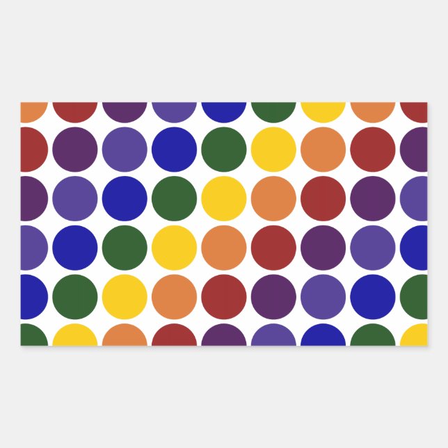Rainbow Polka Dots on White Rectangular Sticker (Front)