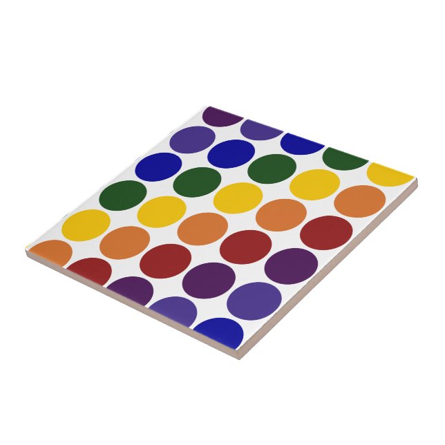 Rainbow Polka Dots on White Tile (Side)