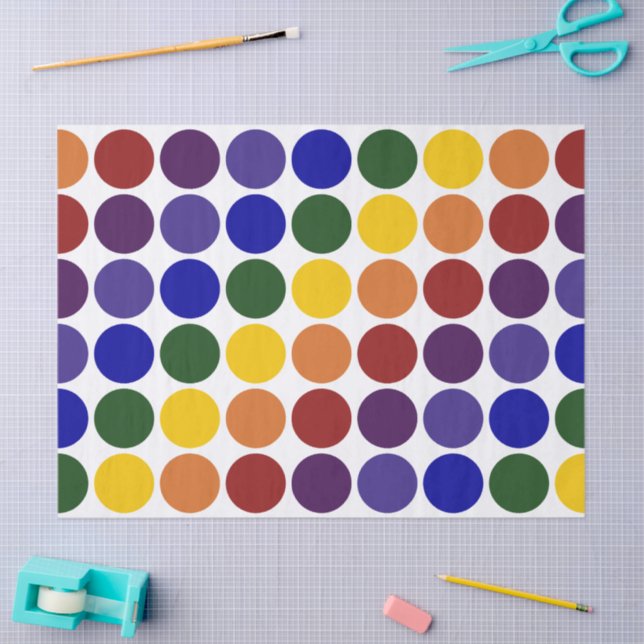 Rainbow Polka Dots on White Tissue Paper (Craft)