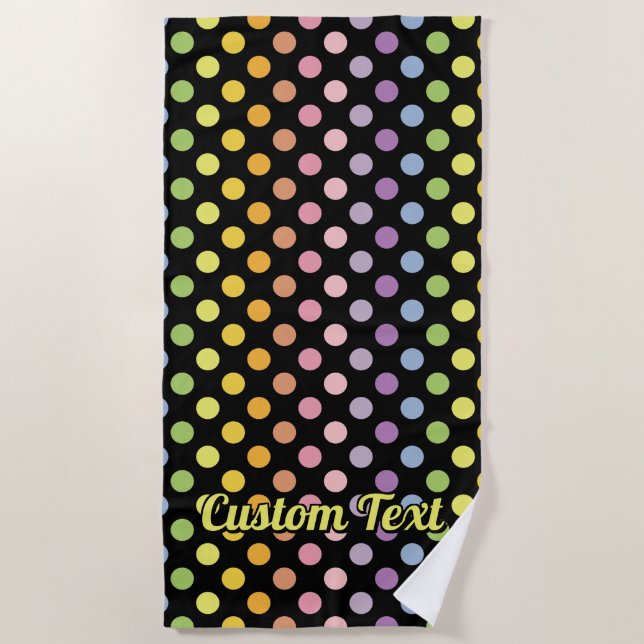Rainbow Polka Dots Pattern Beach Towel (Front)