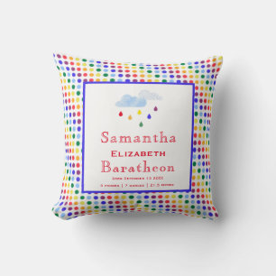 Rainbow Polka Dots Personalised Baby Birth Stat Cushion