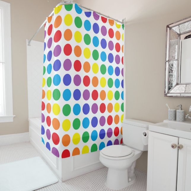 Rainbow Polka Dots Shower Curtain (In Situ)