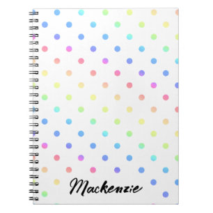 Rainbow Polka Dots with Custom Name Notebook