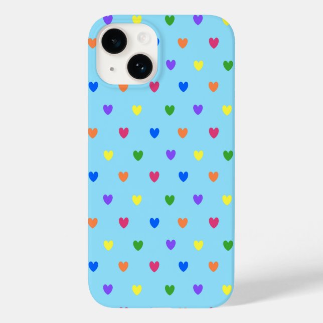 Rainbow polka hearts on baby blue Case-Mate iPhone case (Back)