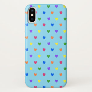 Rainbow polka hearts on baby blue Case-Mate iPhone case
