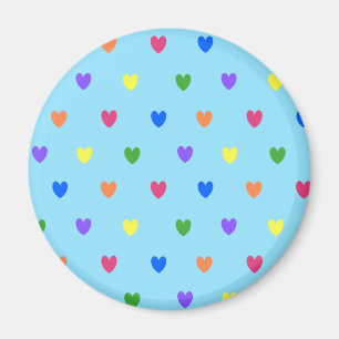 Rainbow polka hearts on baby blue magnet