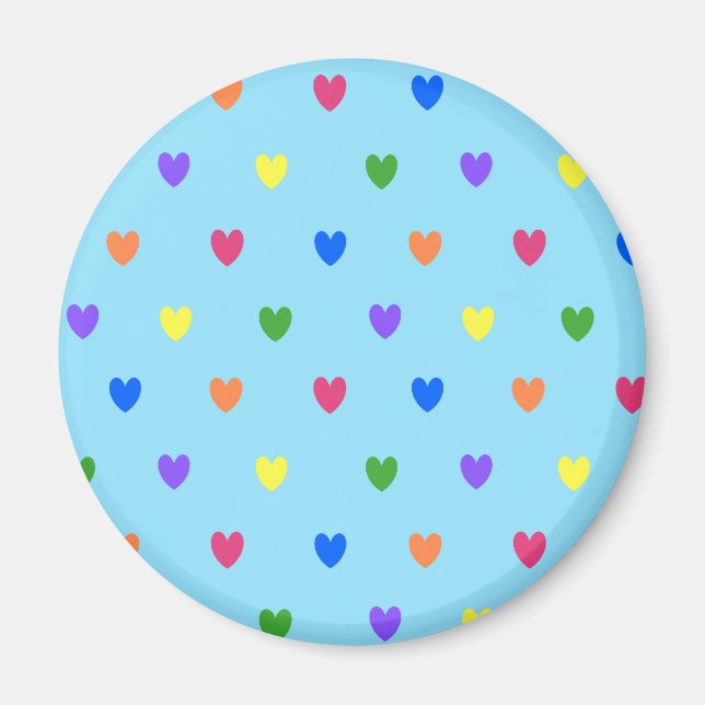 Rainbow polka hearts on baby blue magnet (Front)