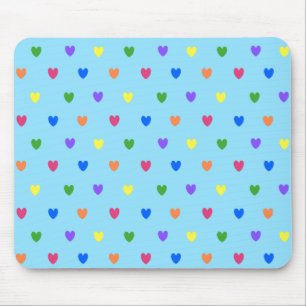 Rainbow polka hearts on baby blue mouse pad