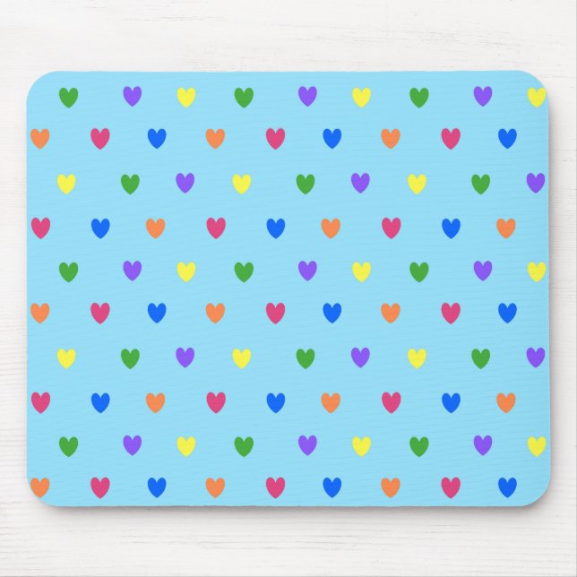 Rainbow polka hearts on baby blue mouse pad (Front)