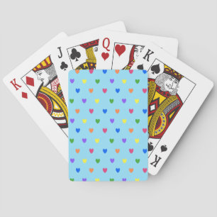 Rainbow polka hearts on baby blue playing cards