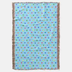 Rainbow polka hearts on baby blue throw blanket