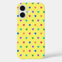 Rainbow polka hearts on yellow