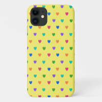 Rainbow polka hearts on yellow