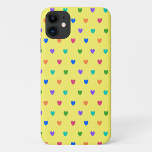 Rainbow polka hearts on yellow Case-Mate iPhone case