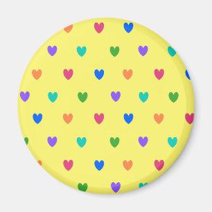 Rainbow polka hearts on yellow magnet