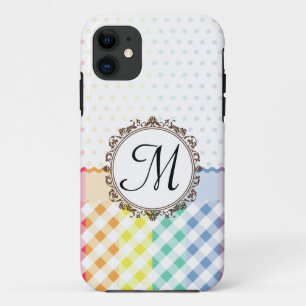 Rainbow Polkadots Checks and Stripes with Monogram Case-Mate iPhone Case