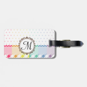 Rainbow Polkadots Checks and Stripes with Monogram Luggage Tag