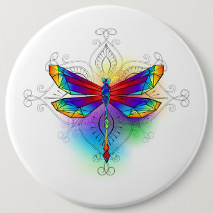 Rainbow Polygonal Dragonfly 6 Cm Round Badge