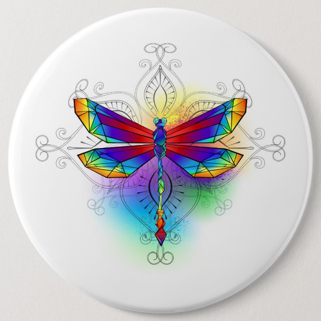 Rainbow Polygonal Dragonfly 6 Cm Round Badge (Front)