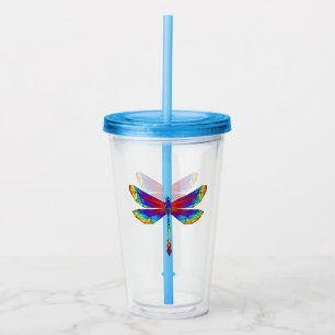 Rainbow Polygonal Dragonfly Acrylic Tumbler