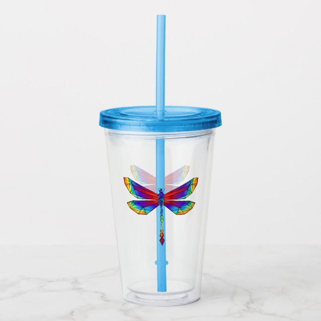 Rainbow Polygonal Dragonfly Acrylic Tumbler (Front)