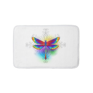 Rainbow Polygonal Dragonfly Bath Mat