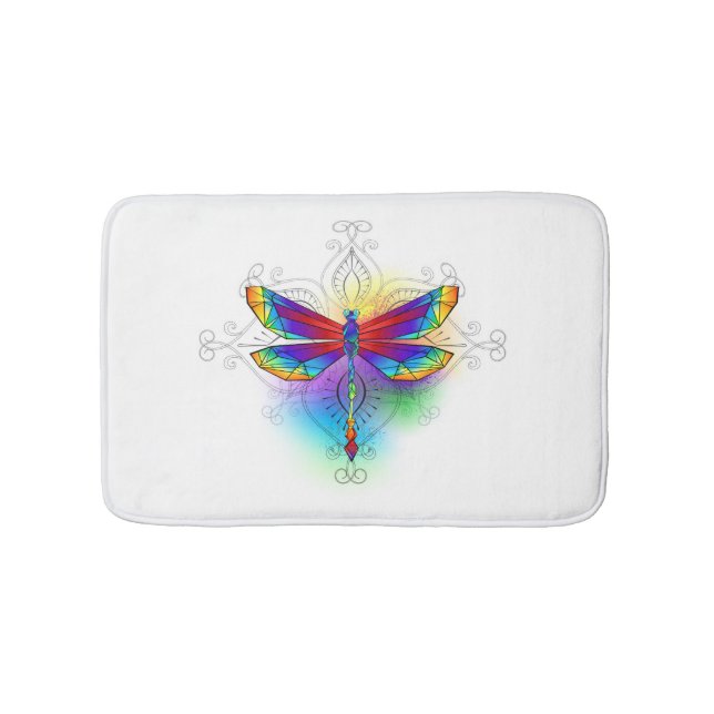 Rainbow Polygonal Dragonfly Bath Mat (Front)