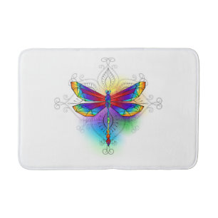 Rainbow Polygonal Dragonfly Bath Mat