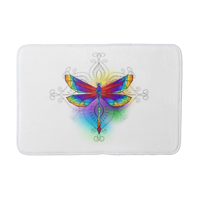 Rainbow Polygonal Dragonfly Bath Mat (Front)