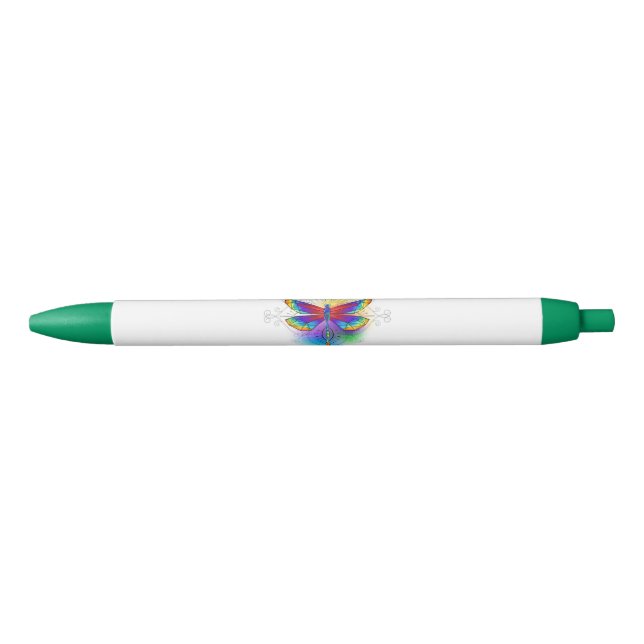 Rainbow Polygonal Dragonfly Black Ink Pen (Front)