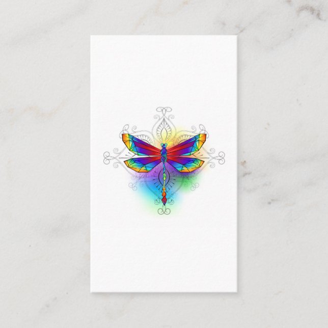 Rainbow Polygonal Dragonfly Business Card (Front)