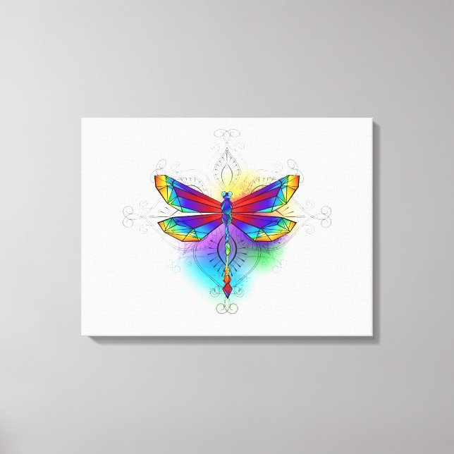 Rainbow Polygonal Dragonfly Canvas Print (Front)