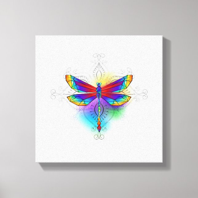 Rainbow Polygonal Dragonfly Canvas Print (Front)